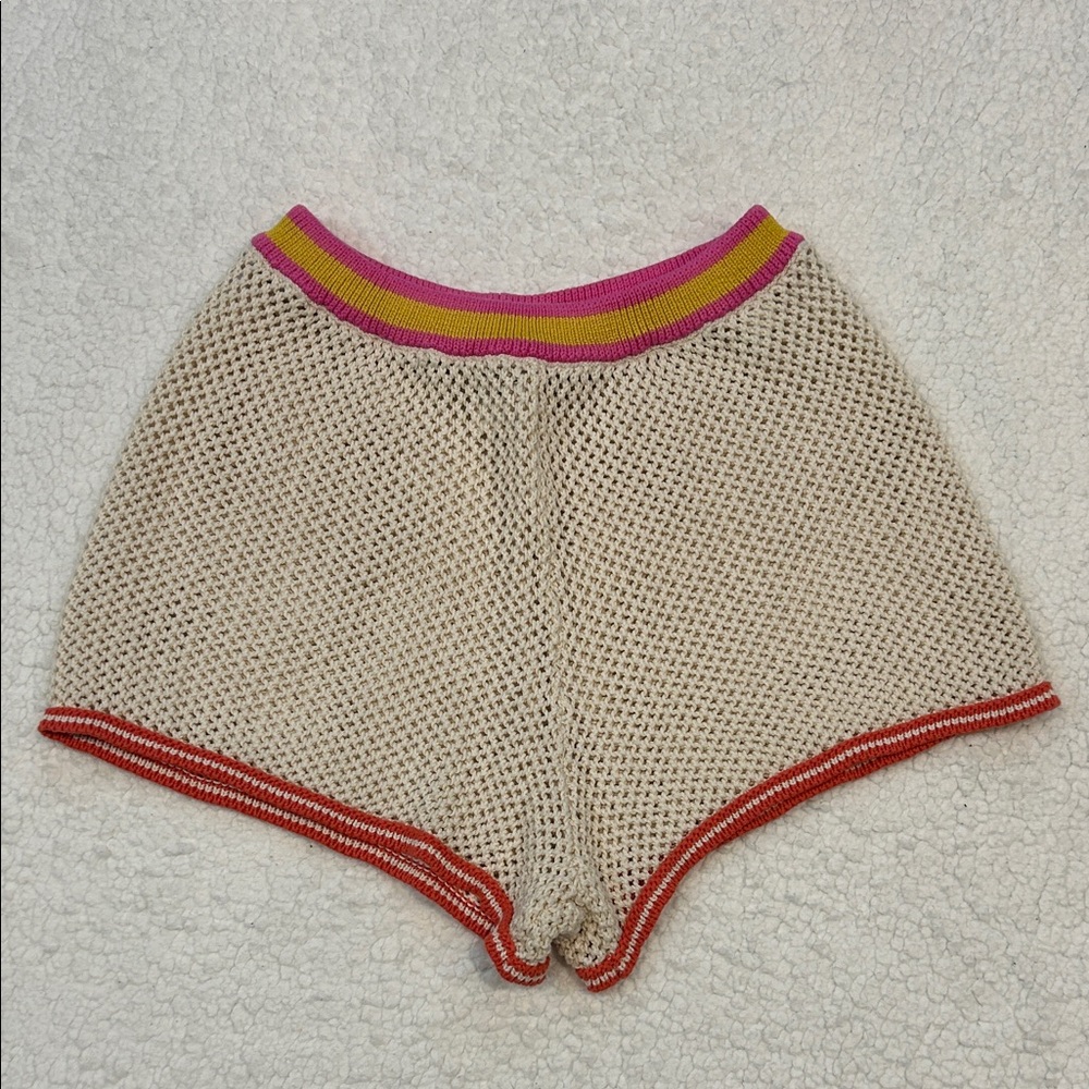 Offline by Aerie Crochet Short size Large Open Knit Cream Pink Yellow Rust